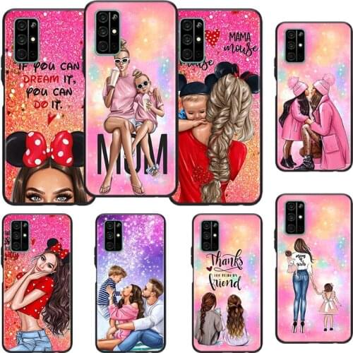 Lucky Cute Mom baby Silicone Cover For Huawei Honor 10i 10 9C 9A RU 9X 9N 9S 9 Pro Lite Play 3E V9 Black Phone Case