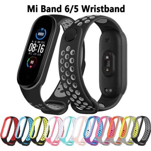 Silicone Strap for Xiaomi Mi Band 6 5 Two-color Strap Porous Anti-sweat Sport Breathable Strap Buckle Replacement Wrist Straps