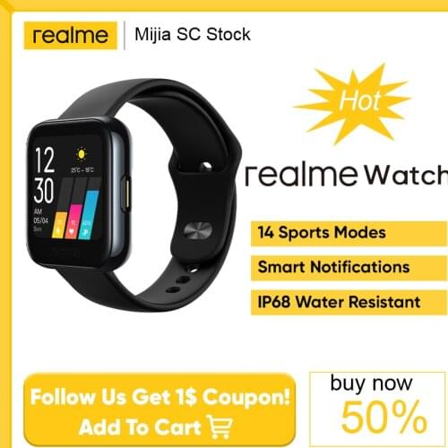 Realme Smart Watch 1.4" Touchscreen Personalized Watch Faces Heart Rate Blood-oxygen Monitor Notifications IP68 Sports