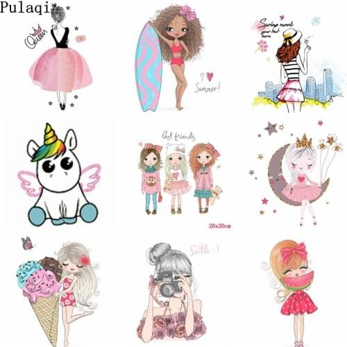 Pulaqi Girl Patch Badge Iron on Transfer Thermal Vinyl Heat Transfer for Clothing Patches Stripes on Clothes Stickers Applique