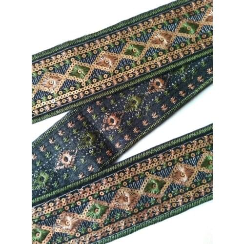 Miao sequins embroidery cross stitch lace trim 5cm clothes dress collar ribbon ethnic hmong tribal boho gypsy sewing india zakka