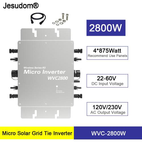 WVC2800W Wi-Fi MPPT Pure Sine Wave Grid Tie Inverter DC 22-60V to AC 110V230V 50hz60hz For On Grid Solar Power System Home