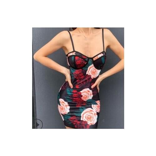 Y2K Aesthetics Flower Printing Party Cami Dresses Women E-girl Spaghetti Strap V-neck Pencil Mini Dress Valentines Day Gift