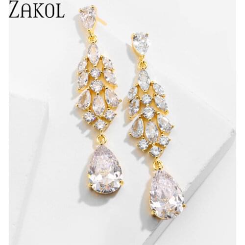 ZAKOL Luxury High Quality AAA Water Drop Cubic Zirconia Dangle Earrings for Women Wedding Party Jewelry Christmas Gifts FSEP5114