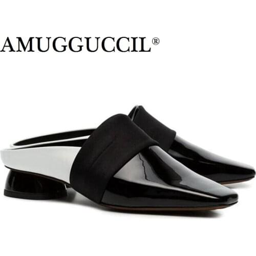 2020 New Plus Big Size 31-45 Genuine Leather Black-white Fashion Spring Autumn Girls Lady Females Women Mules Shoes Pumps D1211