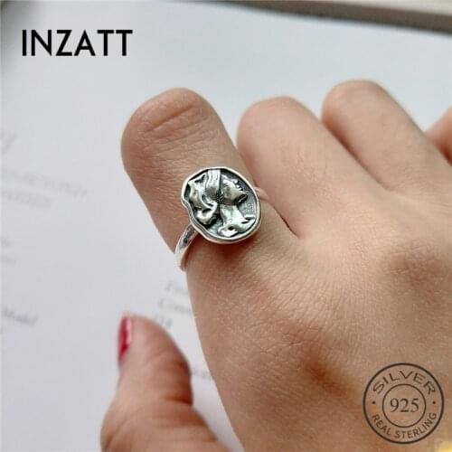 INZATT Pure 925 Sterling Silver Vintage Portrait Openwork Ring Irregular Round Ring For Female 2018 Fashion Jewelry Accessories