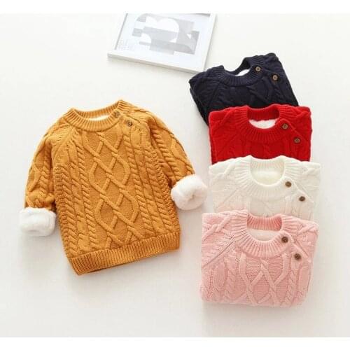 Winter Baby Sweaters Girl Boy Clothes Clothing Warm Sweater Coats Children Kids Thicken Tops Wool Plus Velvet Fit 0-5Y