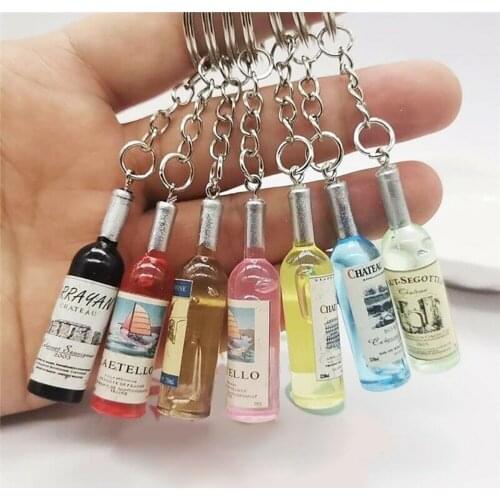 1pc Cute Creative Car Keychain Key Ring Key Pendant Novelty Resin Beer Wine Bottle Assorted Key Tag Color Random