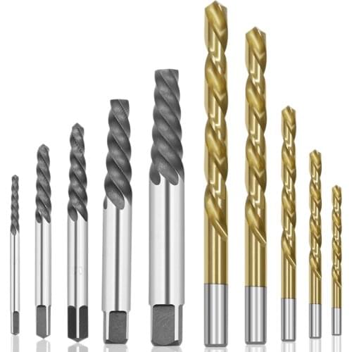 10Pcs Cobalt Left Hand Drill Bit Set + Broken Bolt Damaged Screw Extractor Set 5/64 inch, 7/64 inch, 5/32 inch, 1/4 inch, 19/64