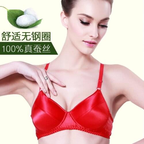 100% Mulberry Silk Women Double Faced Silk Bras Sexy Pure Silk Wireless Seamless Bras 75/80/85/90 A B C D Free Shipping