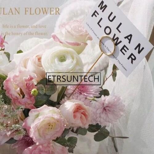 100pcs Florist Bouquet Gift Card Holders Golden Metal Long Stick Clip Flower Gift Wrapping Packaging