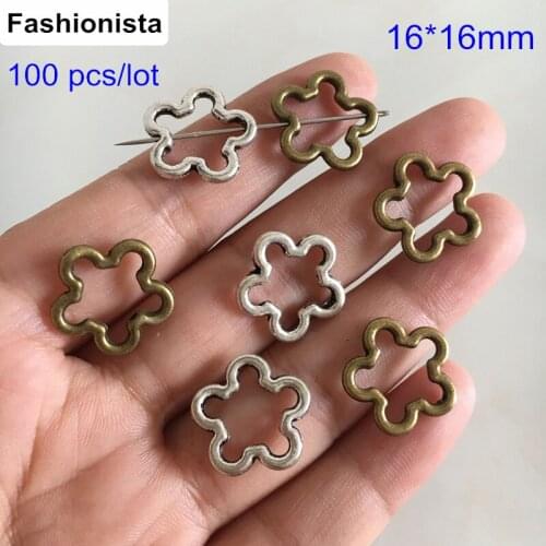 Free Shipping -Antique Bronze Metal Flower Beads With Vertical Hole 16*16mm Spacer Beads Jewelry Accessories