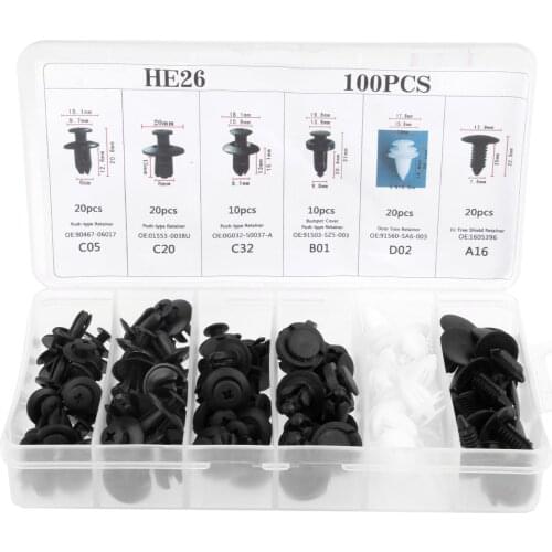 100pcs Mixed Auto Fastener Clip Mudguard Bumper Fender Door Trim Panel Retainer Fastener Car Body Push Retainer Pin Rivet Kit