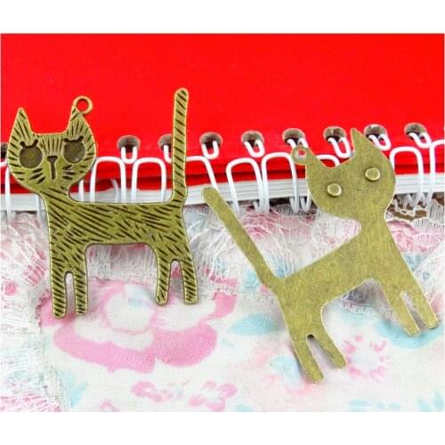 16Pcs 36*46.5MM Antique Bronze Plated Vintage Cat Pendants Charms For Jewelry Making
