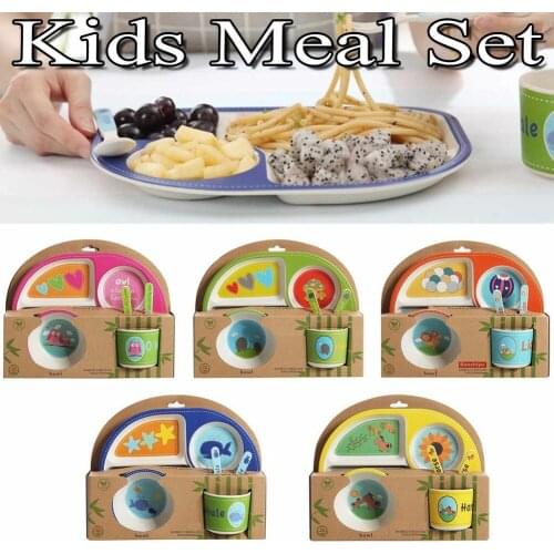 5Pcs/set Baby Feeding Bowls Cute Bamboo Fiber Food Container Children Tableware Infant Dinnerware Toddler Plate Meal Tray