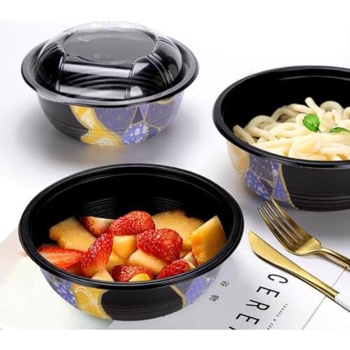 50pcs Disposable Food Bowl With Lid Japanese Style Plastic Round Bowls Kitchen Picnic Meal Prep Containers