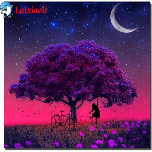 Diamond Embroidery big tree Landscape Full Round Diamond Painting White Birch lcute girl Cross Stitch Diamond Mosaic craft Hobby