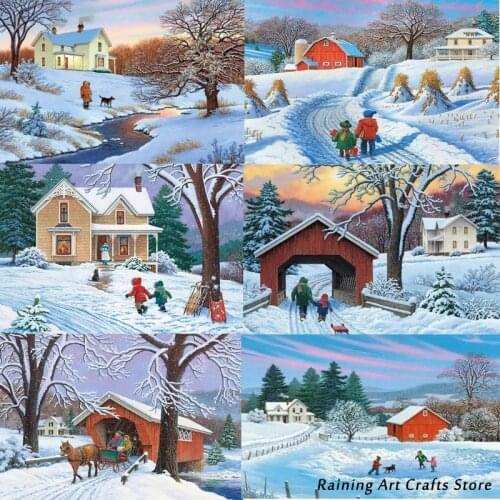 Diy Diamond Painting Embroidery House Craft Snowscape Cross Stitch Kits Winter Landscape Mosaic Picture Wall Art Home Decoration