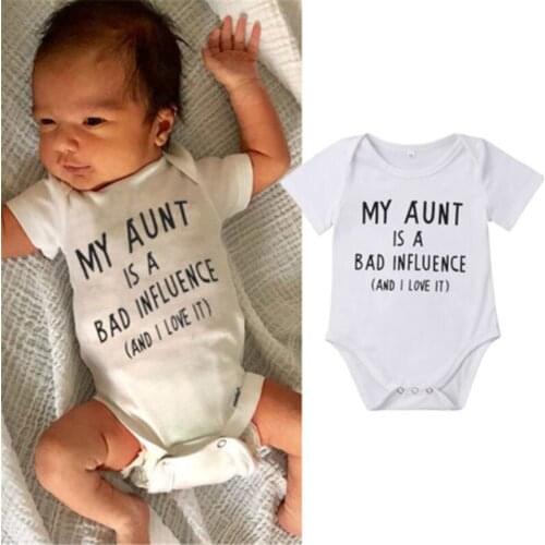 0-18 Months Baby Bodysuit My Aunt Letters Print Baby Boys PlaysuitWhite Short Sleeves Jumpsuits Baby Girls Clothing Set Outfits