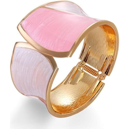 ORNAPEADIA New Style Bracelet Women Retro Fashion Dripping Oil Painting Gold Color Matching Asymmetric Wide-brimmed Bracelet