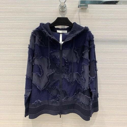 Brand 100% Cashmere Luxury Women Knitted Sweater Shirt 2021 Autumn Fashion Top Quality Tassel Patchwork Casual Zipper Jacket