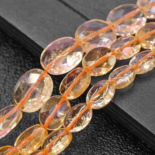 Natural Yellow Citrines Beads Faceted Oval Spacer DIY Loose Beads For Jewelry Making Beads Accessories 15'' Women Gift
