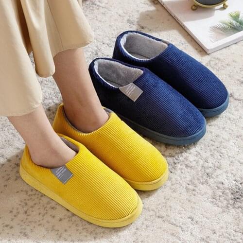 Women Cotton Slippers Soft cozy Anti-slip winter Shoes Ladies Indoor Slipper stripe Female Home thick Floor Flat Shoes