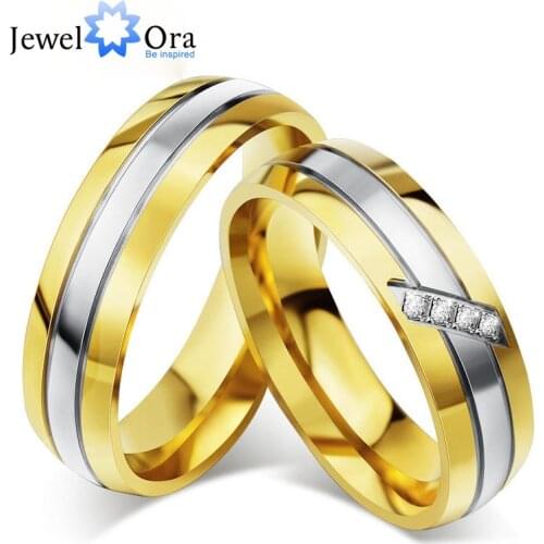 Couple Ring Lovers' Jewelry Fashion Stainless Steel Gold Color Rings For Man & Women Gift For Couples(JewelOra RI102291)