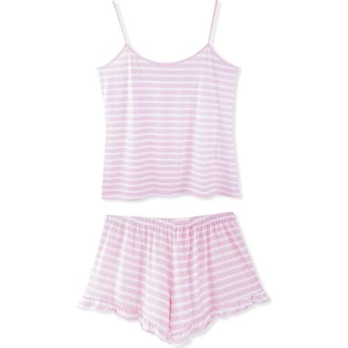 Pink Stripe Spaghetti Strap Camis Tank Tops Shorts 2pcs Pajamas Sets for Women Home Clothes Sets Lingerie Nightgown Lady Pajamas