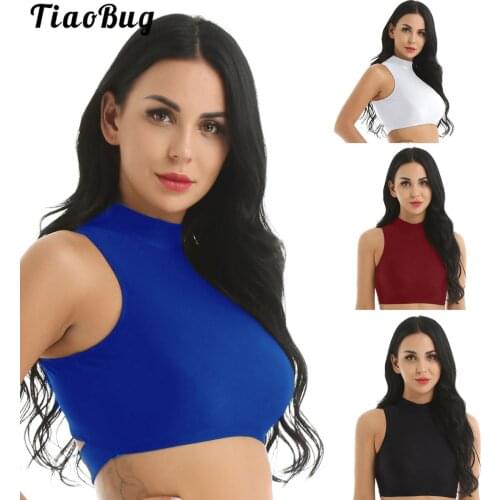 Casual Summer Womens Mock Neck Sleeveless Strappy Back Criss Cross Crop Top For Yoga Sport Gymnastics Latin Dancewear Fitness