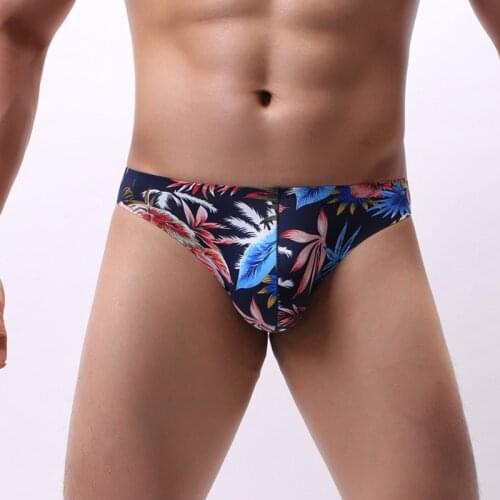 Men Underwear Mens Sexy Flowers Print Briefs Bulge Pouch Men Bikini Jockstrap Low Waist Breathable Cotton Gay Underwear Briefs