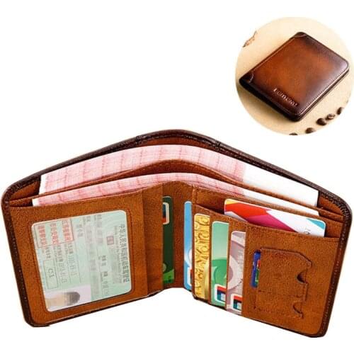 Man Wallet Anti Theft RFID High Quality Male Vintage Genuine Leather Wallets Men Short Fold Credit Card Holder Purse Money Bag
