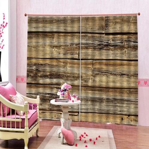 Rustic Wood Panel Beige Shower Curtain 3d Digital print for living room blackout curtains