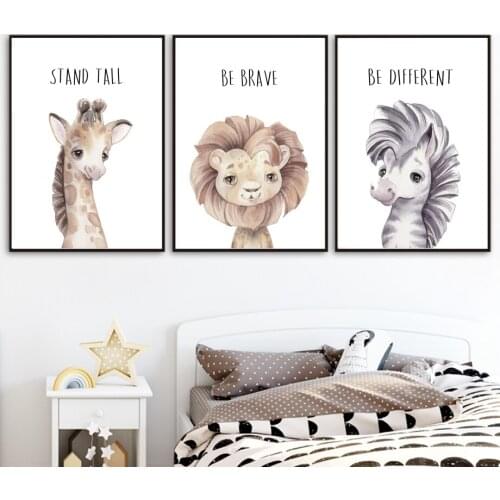 Safari Animal Giraffe Lion Zebra Elephant Nursery Wall Art Print Canvas Painting Nordic Poster Wall Picture Baby Kids Room Decor