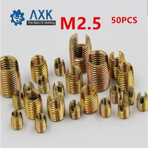 50pcs M2.5 Self Tapping Thread Insert Screw Bushing M2.5*M4.5*6mm 302 Slotted Type Wire Thread Repair Insert Steel With Zinc