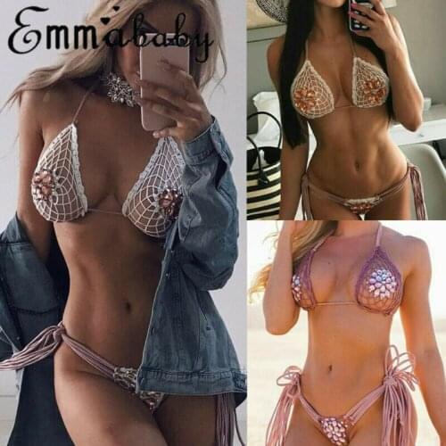 Sexy Diamond Womens Crystal Bikini Set 2020 New Bandage Push-Up Swimwear Swimsuit Bathing Brazilian