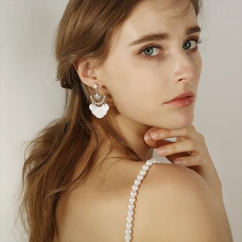 925Silver Needle Sector Exaggerated Earrings Bohemia Fashionable Folk Romantic Holiday Style Clever Shells Girls Gift Wholesale