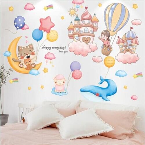 [shijuekongjian] Animals Balloons Wall Stickers DIY Girl Castles Wall Decals for Kids Rooms Baby Bedroom House Decoration