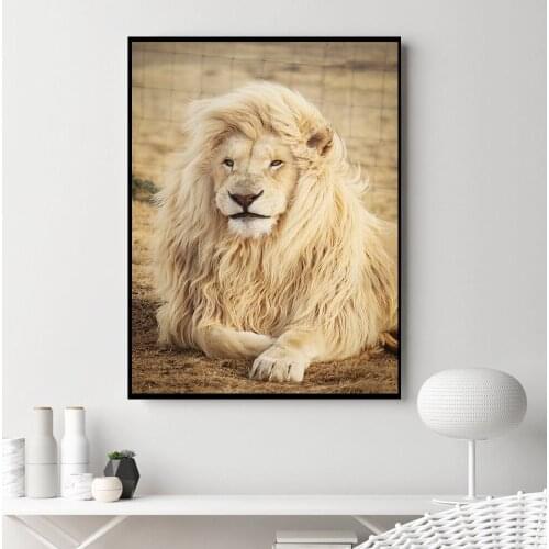 Modern Fashion White Lion Canvas Painting Animal Poster and Print Wall Art Pictures for Living Room Bedroom Home Decor Unframed