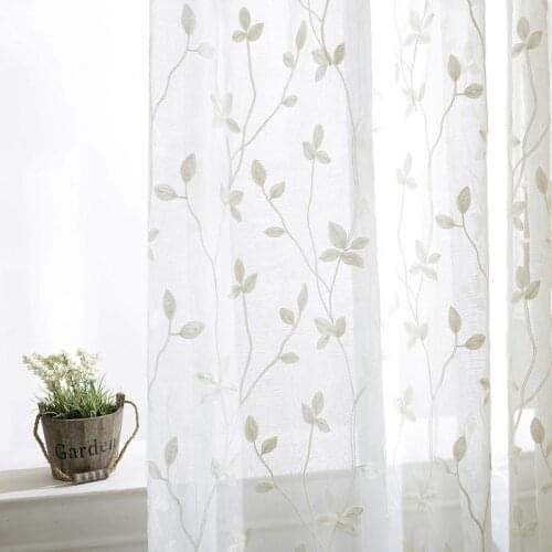 Modern pastoral white simple versatile embroidered vine rattan screen yarn curtains sheer tulle for bedroom living room windows