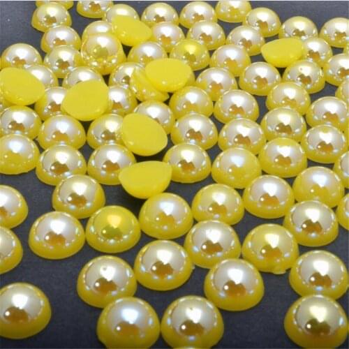 Loose 1.5mm-12mm Yellow AB Color DIY Half Round Flatback Pearl Beads ABS Plastic Imitation Half Pearl for Nail Arts Decoration