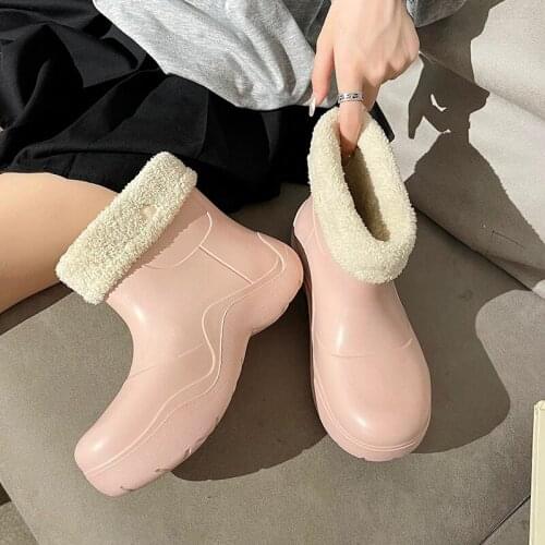 Women Nude Boots Plus Velvet Rain Boots Thick-soled Non-slip Fashion Short Boots Outdoor Beach Waterproof Shoes Lady Rain Boots