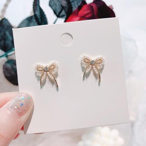 2020 New fashion sweet pearl Bowknot Women earrings contracted joker Korean temperament Drop earrings fine Jewelry