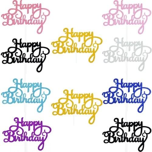 10pcs Sparkle Happy Birthday Cake Topper Glitter Paper Cupcake Topper for Kids Birthday Party Baby Shower Cake Decor Supplies