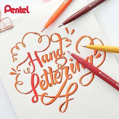 12pcs/lot Japan Pentel Touch Brush Sign Pen Soft Nib Colorful Watercolor Pens For Brush Lettering Classic Pastel Color