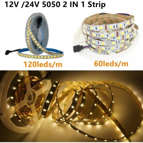 DC12v/24V Dual White Warm White & White 2 in 1 Chip 5050/5025 Led Tape Color Tem Ajustable Waterproof 60 /120leds CCT LED Strip