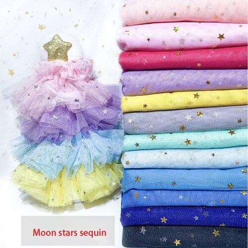 160 * 100cm Glitter Star Moon Tulle Fabric Girl Skirt Princess Decoration Hand DIY Stage Clothing Window Gift Wrapping Curtain