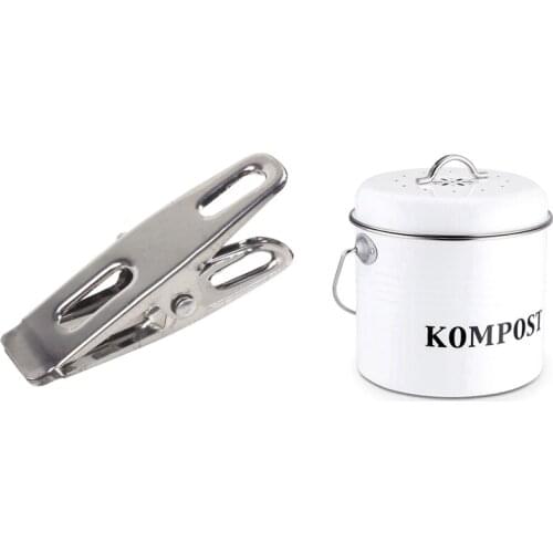 40 Pieces of Stainless Steel Clothespin Metal Clip & 1x Compost Bin 5L Organic Homemade Trash Can