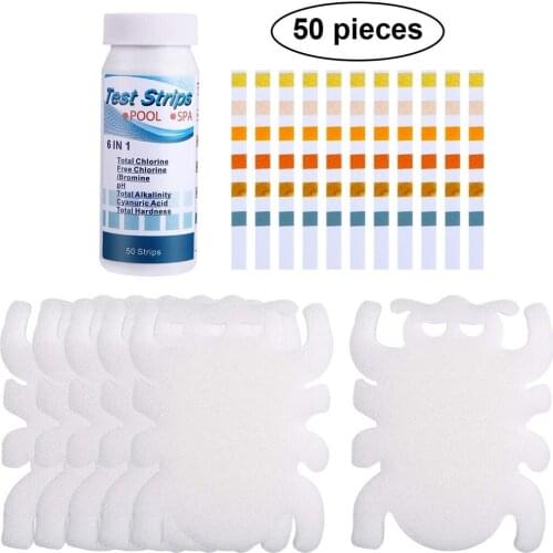 50pc Multipurpose 6 In 1 Chlorine Ph Test Strips Spa Swimming Pool Water Tester Paper Clh With Oil-absorbing Sponge Cleaner #G3