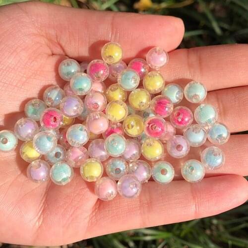 8mm AB Plated Inner Transparent Acrylic Round Beads for DIY Beads Jewelry Makings Bracelets Necklaces Accessories 100/200/300pcs